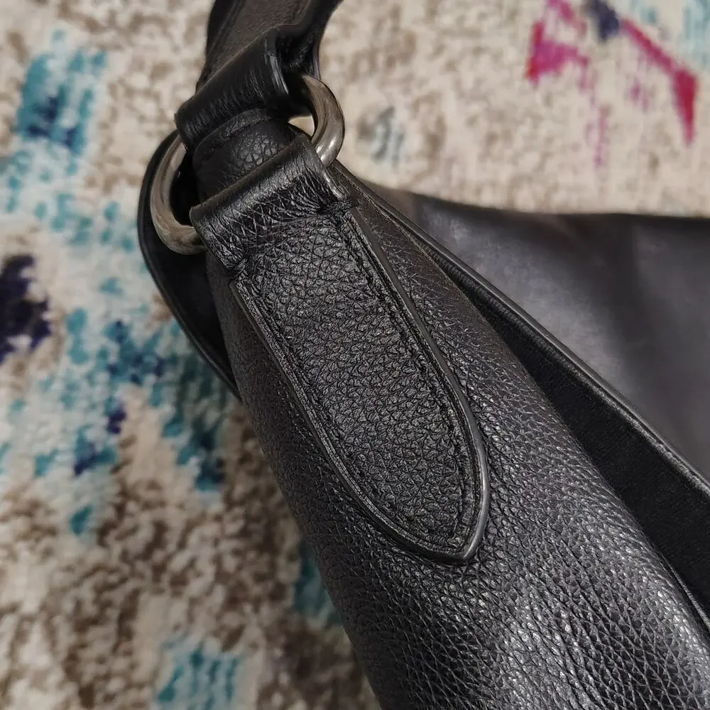 Coach Houston Map Messenger Laptop Bag Black Pebble Leather Crossbody Mens